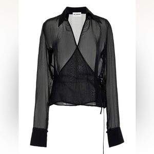 Testimony Los Angeles Sheer Black Open Collar Wrap Blouse Top